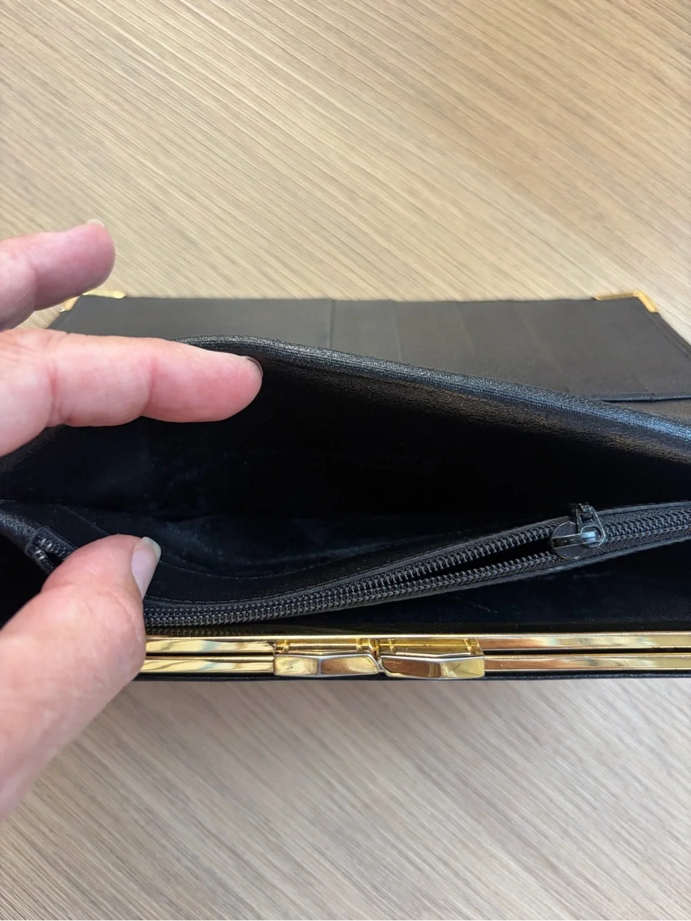 Saint Laurent Black Leather Continental Wallet with Gold Corner Hardware